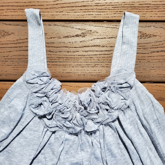 Express Gray Tank Top Wide Straps Mesh Ruffle Preppy Flowy Loose Boho Cotton XS - Picture 6 of 6